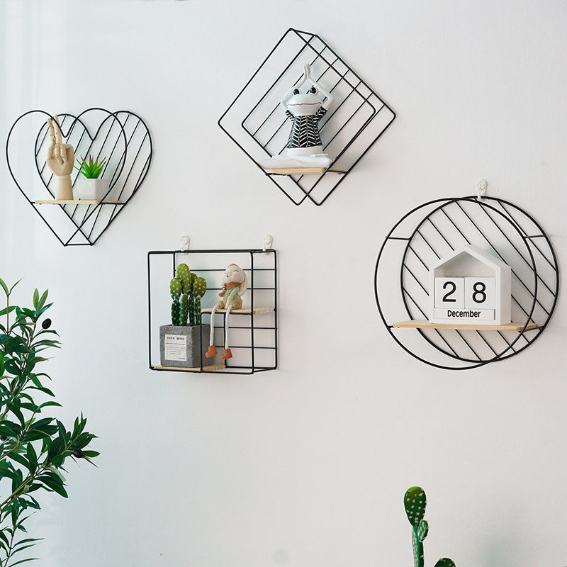 Wrought Iron Shelf Wall Perforation-free Storage Rack Living Room Room Bedroom Wall Home Decoration Rack